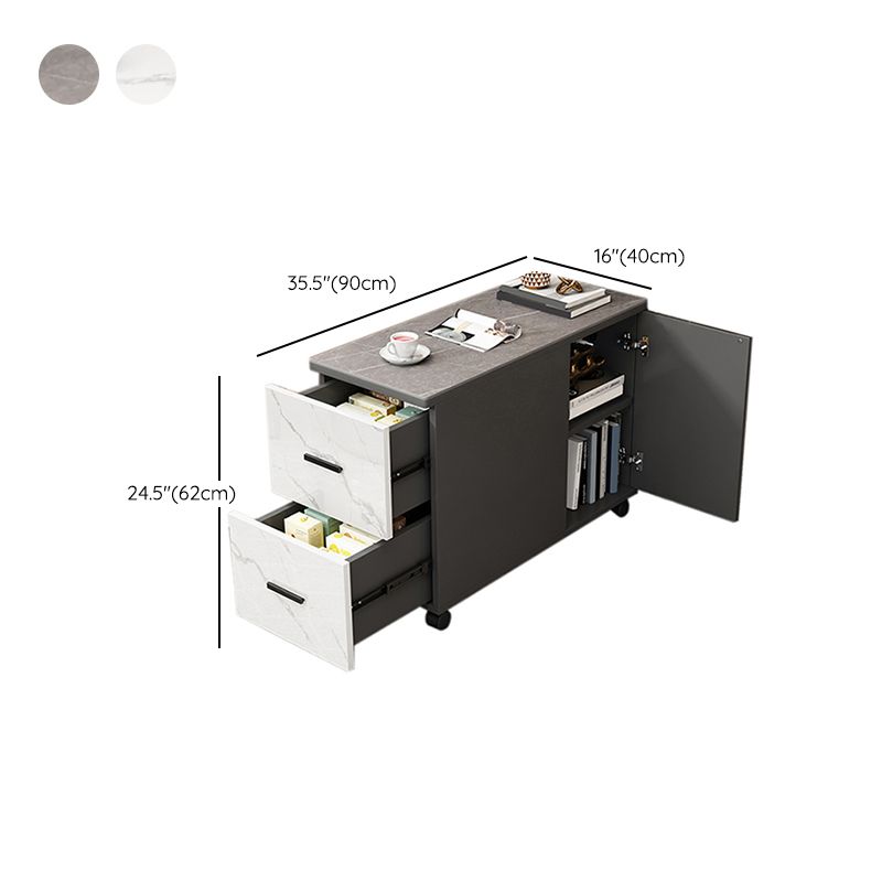 Tavolo accento laterale del divano rettangolare moderno con top in pietra e cassetti