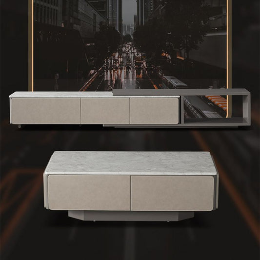 Contemporary Coffee Or End Table Marble with Storage Drawers Rectangle Clearhalo 'Coffee & Accent Tables' 'Coffee Tables' 'coffee_tables' 'furn' 'furn_coffee_tables' 'Furniture' 'Living Room Furniture' 1200x1200_83d5be25-42c4-47b8-a500-5354d378c51e