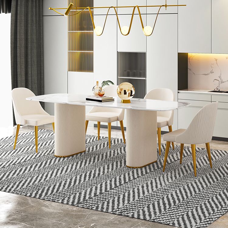 Sintered Stone Top Modern White Table for Restaurant Oval Dining Table Double Pedestal Clearhalo 'Dining Tables & Seating' 'Dining Tables' 'dining_table' 'furn' 'furn_dining_table' 'Furniture' 'furniture_dining_table' 'Kitchen & Dining Furniture' 'kitchen' 'kitchen_dining_table' 1200x1200_83dee801-cb95-406e-9f03-9f733a1f6bda