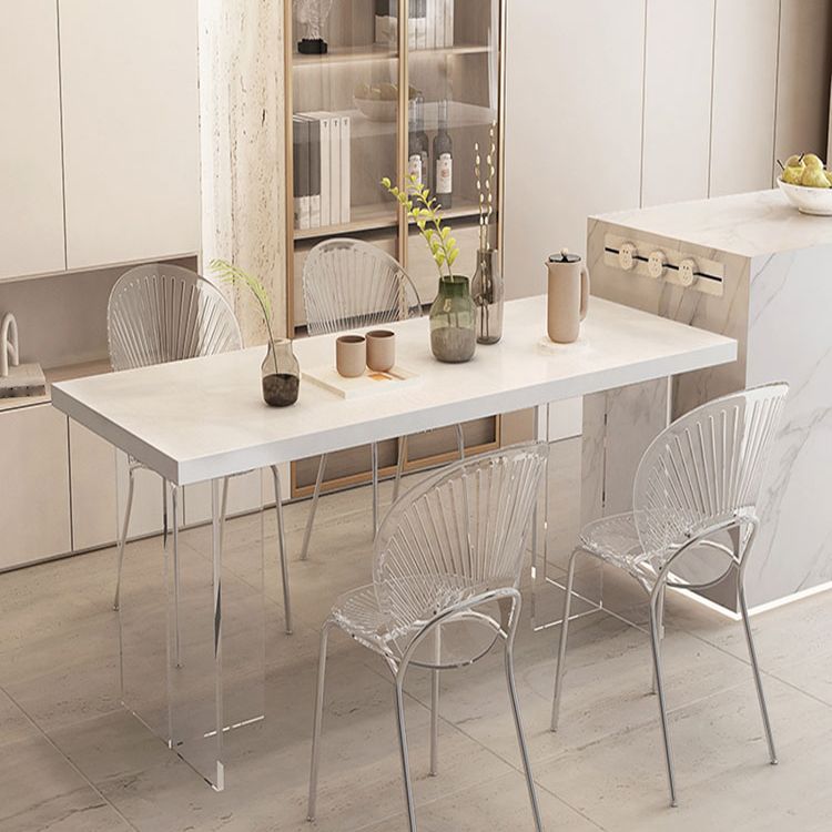 Acrylic Base Double Pedestal Table Modern Rectangle Dinner Table Kitchen Home Clearhalo 'Dining Tables & Seating' 'Dining Tables' 'dining_table' 'furn' 'furn_dining_table' 'Furniture' 'furniture_dining_table' 'Kitchen & Dining Furniture' 1200x1200_83dfe7a4-b5bb-4246-8f49-7a300a149400