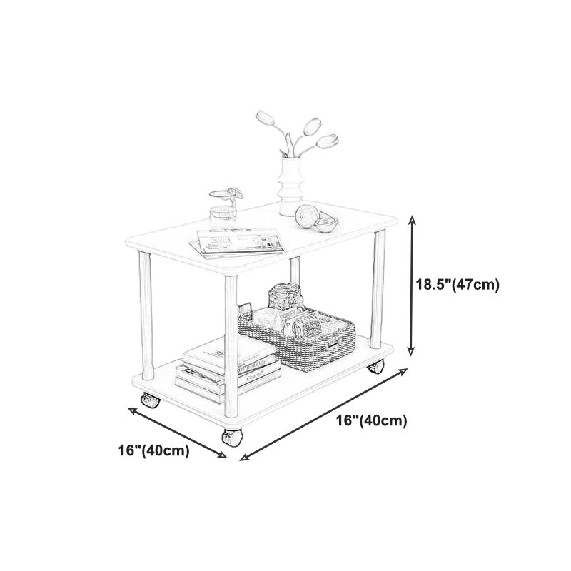 Skandinavisches Holz 4 -Bein Beistelltisch natürlicher/weißer Endtisch mit Rollen
