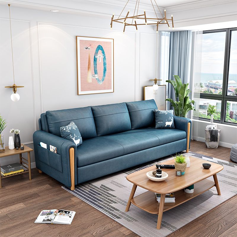 Cushion Back Sofa Futon Square Arms Convertible Sofa with Storage Clearhalo 'furn' 'furn_futons' 'Furniture' 'Futons & Daybeds' 'Futons' 'Living Room Furniture' 1200x1200_83e17281-2941-4ee0-9c7c-bb68edef0055