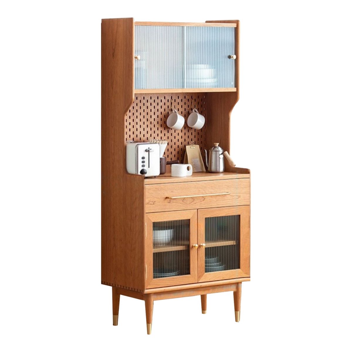 4 Doors 1 Drawer Sideboard Pine Wood Glam Style Cupboard for Dining Room