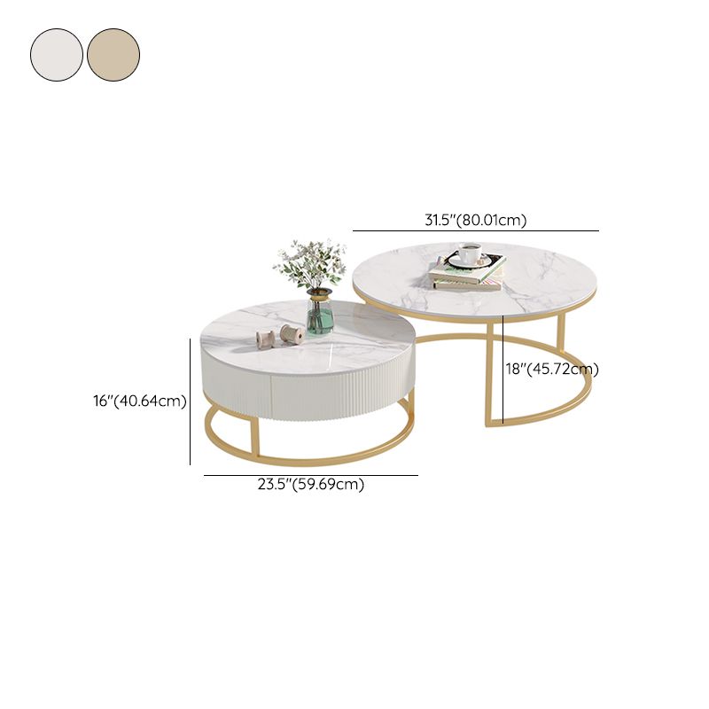 Glass Top Frame Coffee Table Round Nesting Coffee Table Set with Drawer Clearhalo 'Coffee & Accent Tables' 'Coffee Tables' 'coffee_tables' 'furn' 'furn_coffee_tables' 'Furniture' 'Living Room Furniture' 1200x1200_83e4efbb-dcbc-4418-ac57-788e82670f75