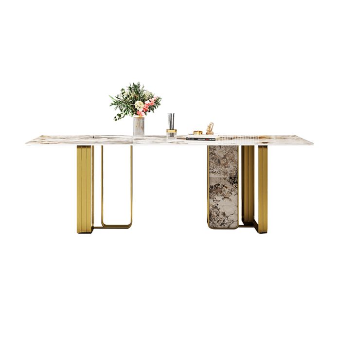 Luxury Sintered Stone Top Dining Table Rectangle Table with Gold Double Pedestal Clearhalo ' dining_table' 'Dining Tables & Seating' 'Dining Tables' 'furn' 'furn_dining_table' 'Furniture' 'furniture_dining_table' 'Kitchen & Dining Furniture' 'kitchen&dining_furn' 'kitchen' 'kitchen_dining_table' 1200x1200_83ebef7e-cd8b-4ec2-948f-24abd177ccd9