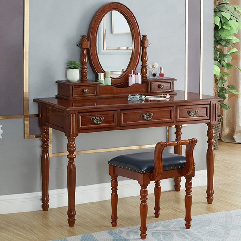 19.68" Wide Rubberwood Vanity Set Make-up Vanity with Drawer and Mirror