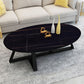 Glam ovale leistenen salontafel, 47 cm hoge cocktailtafel met ijzeren kruispoten