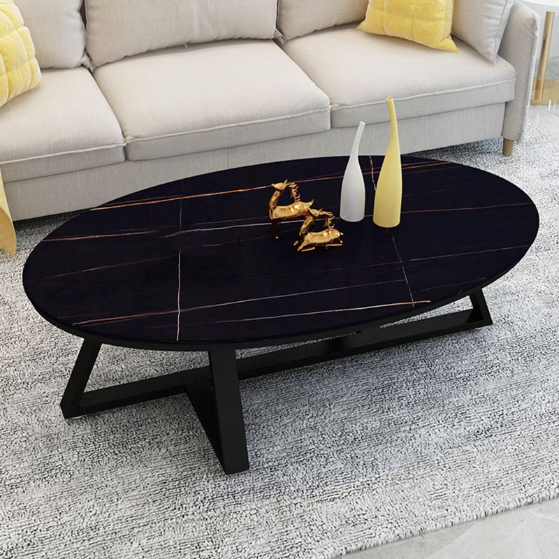 Glam ovale leistenen salontafel, 47 cm hoge cocktailtafel met ijzeren kruispoten