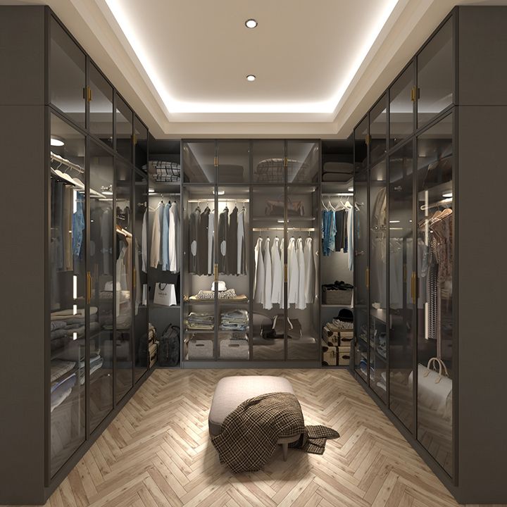 Contemporary Style Glass Wardrobe Grey Colour Wardrobe Closet Clearhalo 'Armoires & Wardrobes' 'armoires_wardrobes' 'Bedroom Furniture' 'furn' 'furn_armoires_wardrobes' 'Furniture' 1200x1200_83f539c1-6ad7-4b95-90ea-5f93b3ca1da0