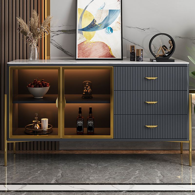 Buffet de restauration glamour avec tiroirs en bois et serveur de restauration en bois d'ingénierie