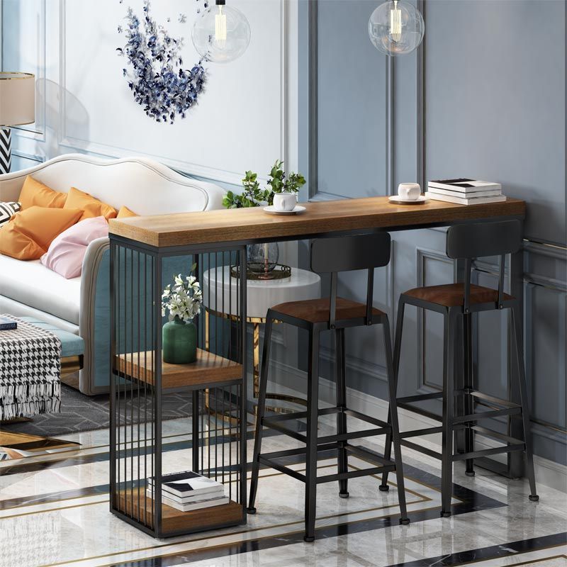 Industrial Rectangle Indoor Bar Dining Table Brown Pine Bistro Table Fixed Table Clearhalo 'Bar Furniture' 'Bar Tables' 'bar_tables' 'furn' 'furn_bar_tables' 'Furniture' 'furniture_bar_tables' 'Kitchen & Dining Furniture' 'kitchen&dining_furn' 'kitchen' 1200x1200_83fa4a83-1da0-4a06-9f73-ca4b4809eeb1