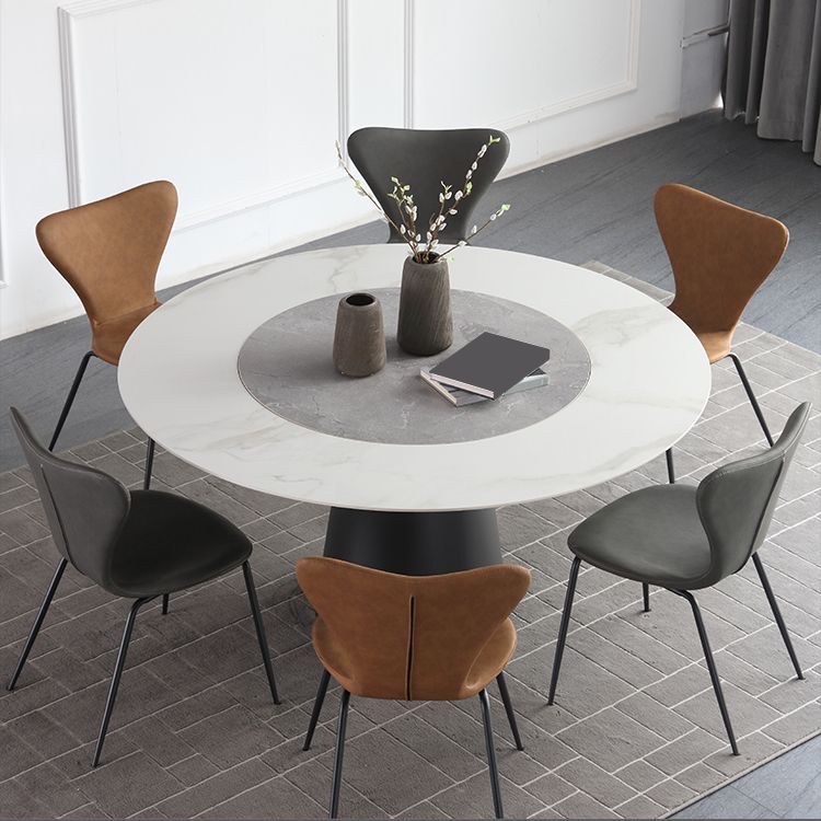 Round Sintered Stone Dining Table Modern Turntable Furniture with Steel Pedestal Base Clearhalo 'Dining Tables & Seating' 'Dining Tables' 'dining_table' 'furn' 'furn_dining_table' 'Furniture' 'Kitchen & Dining Furniture' 1200x1200_8400372f-4d65-4b08-8f45-782247e9da40