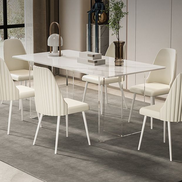 Sintered Stone Dining Table Modern White Dining Table with Acrylic Base Clearhalo 'Dining Tables & Seating' 'Dining Tables' 'dining_table' 'furn' 'furn_dining_table' 'Furniture' 'Kitchen & Dining Furniture' 1200x1200_840650bc-a979-4439-8158-ca34b51eb1aa