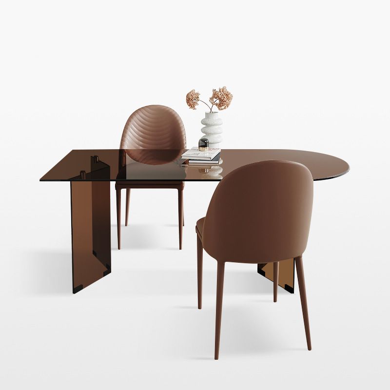 Mesa de comedor de tapa de vidrio moderna mesa de comedor de base de doble pedestal