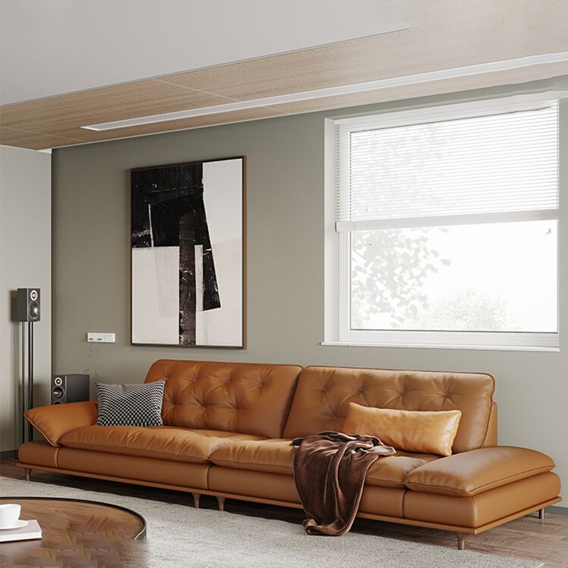 房状の枕トップアームソファブラウン本物の革張りの2つのクッションと