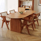 Mesa de comedor moderna de madera de fresno, mesa de madera ovalada con pedestal doble para restaurante