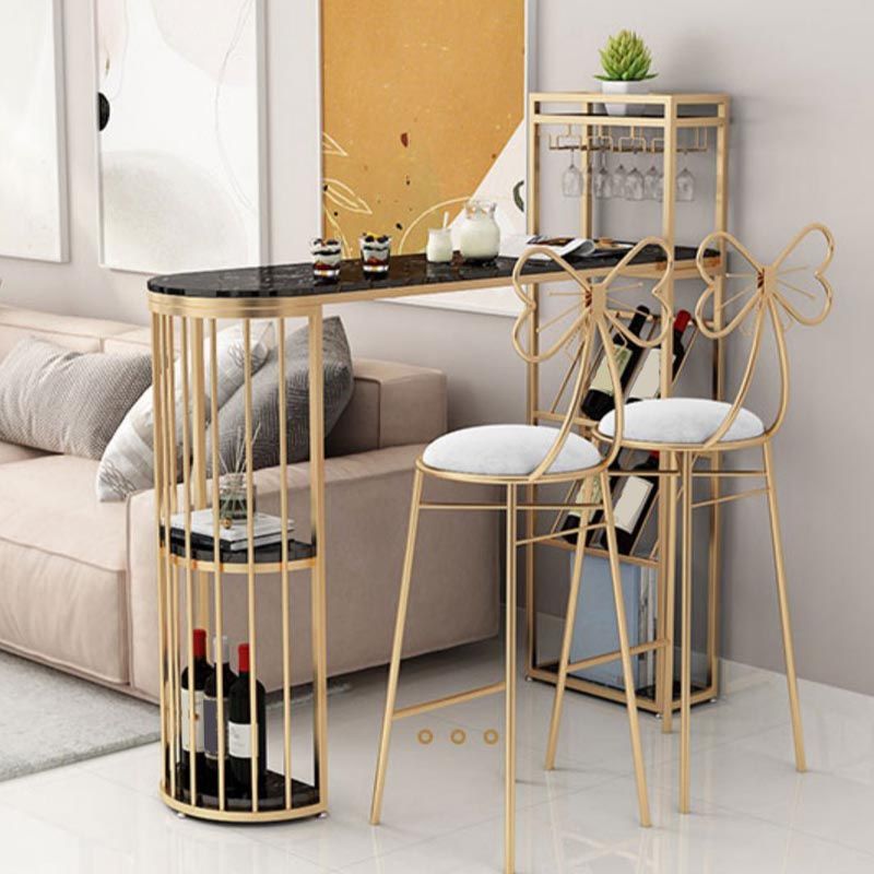 42-inch Height Bar Table Artificial Marble Glam Style Bistro Table with Storage Shelf Clearhalo 'Bar Furniture' 'Bar Tables' 'bar_tables' 'furn' 'furn_bar_tables' 'Furniture' 'furniture_bar_tables' 'Kitchen & Dining Furniture' 1200x1200_840aa49e-0f29-493e-a525-6fb129705219