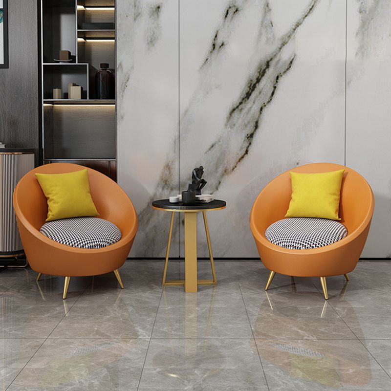 Faux Leather Sloped Arm Sofa Contemporary Curved Sofa in Orange