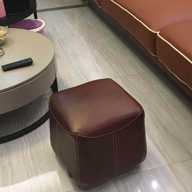 Mid-Century Modern Ottoman Genuine Leather Upholstered Solid Color Square Ottoman Clearhalo 'furn' 'furn_ottomans_poufs' 'Furniture' 'Living Room Furniture' 'Ottomans & Poufs' 'ottomans_poufs' 1200x1200_8411ef6e-8fc0-485e-a48a-9d6b054855d2