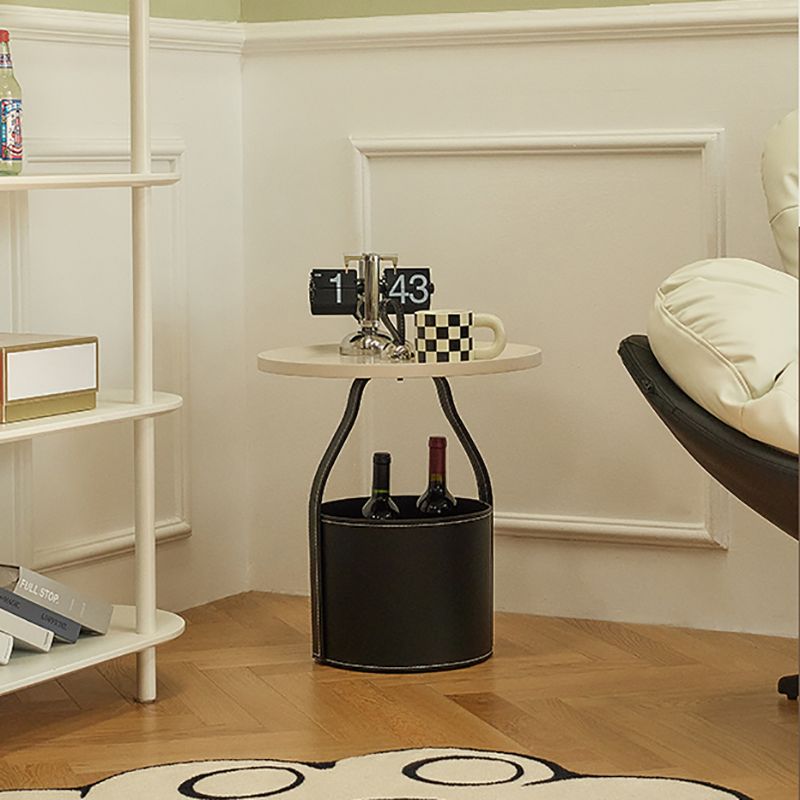 コンテンポラリーラウンドサイドエンドテーブルレザーペデスタルエンドテーブル