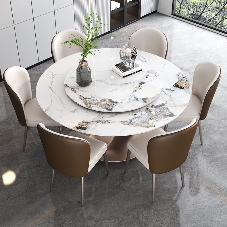 Mesa de comedor redonda moderna Mesa de comedor de piedra con base de pedestal de acero inoxidable