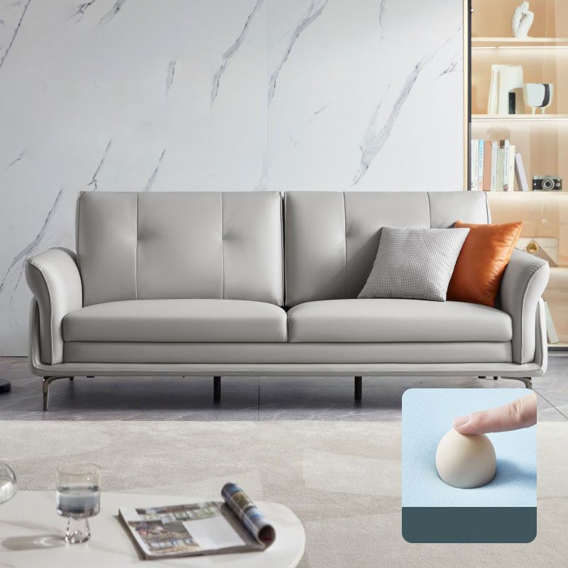 Faux Leather Standard Sofa Flared Arm Loveseat in Gray and Blue