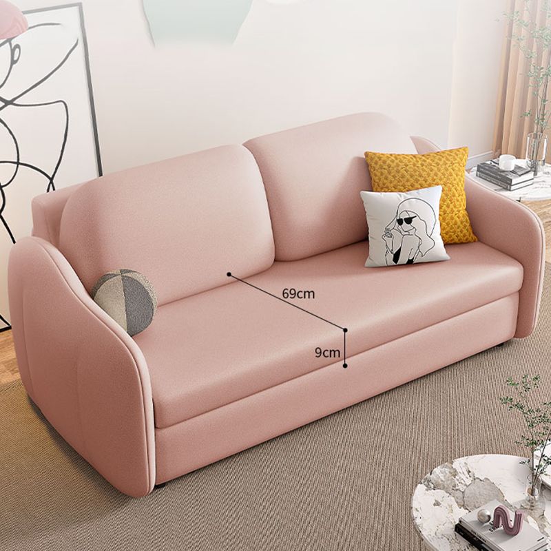 Scandinavian Faux Leather Sleeper Sloped Arm Sofa Bed in Pink Clearhalo 'furn' 'furn_futons' 'Furniture' 'Futons & Daybeds' 'Futons' 'Living Room Furniture' 1200x1200_841615a0-e622-4a43-8ccf-691fed08fa53