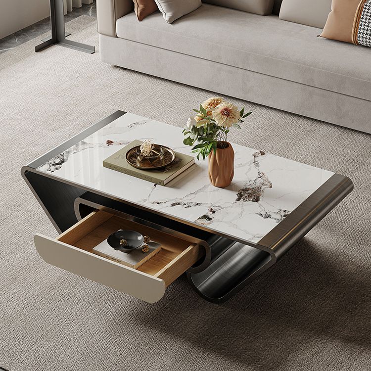 Slate abstrakter Kaffeetisch Glam Rechteckige Cocktailtisch mit Lagerschublade