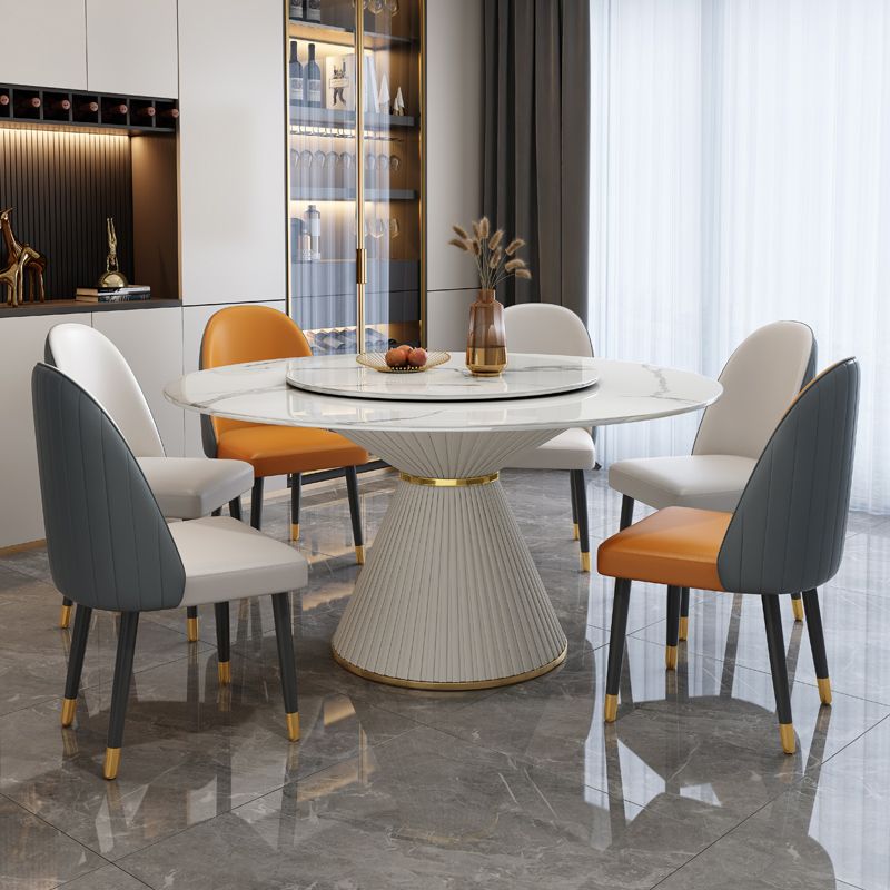 Stone Round Dining Table Contemporary Style Dining Site Table with Turntable Clearhalo 'Dining Tables & Seating' 'Dining Tables' 'dining_table' 'furn' 'furn_dining_table' 'Furniture' 'Kitchen & Dining Furniture' 1200x1200_84197d42-7700-4372-9bbb-e766e64e5dd8