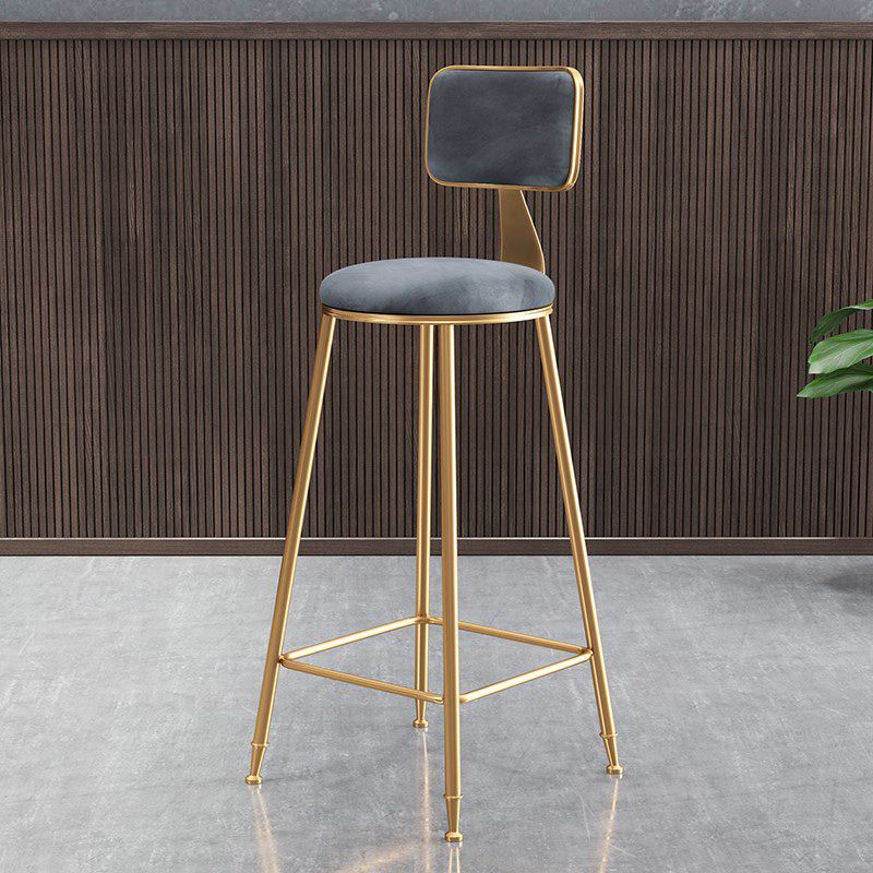 Nordic Armless Backrest Counter Stool Iron Cafe Bar Stool with Pedal and Velvet Cushion Clearhalo 'Bar Furniture' 'Bar Stools' 'bar_stools' 'furn' 'furn_bar_stools' 'Furniture' 'furniture_bar_stools' 'Kitchen & Dining Furniture' 1200x1200_841d0f9d-10be-4771-82b6-f72f190100b7