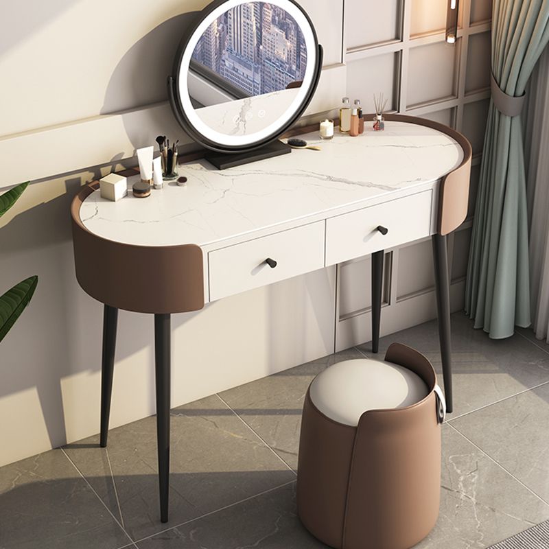 2 Drawers Makeup Table Desk Stone Top Vanity Table in Orange