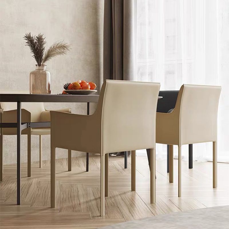 Moderne stijl armstoel leer stevige achterste eetkamerstoel voor thuisgebruik