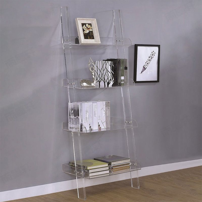 Contemporary Open Back Bookshelf Acrylic Ladder Bookcase with Shelves