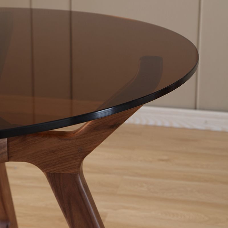 23.6'' Round Shape 4 Legs Table Modern Brown Tone Fixed Table of Glass Clearhalo ' dining_table' 'Dining Tables & Seating' 'Dining Tables' 'furn' 'furn_dining_table' 'Furniture' 'furniture_dining_table' 'Kitchen & Dining Furniture' 'kitchen&dining_furn' 'kitchen' 'kitchen_dining_table' 1200x1200_842f8324-b25f-4b22-97ce-62b7c60c6ede