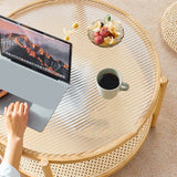 Table à cocktail en bois 4 jambes table basse en verre rond avec étagère