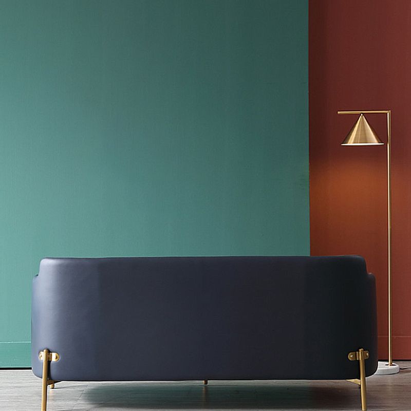 Modern Swallow Gird Sofa Fabric and Leather Sloped Arm Sofa in Blue