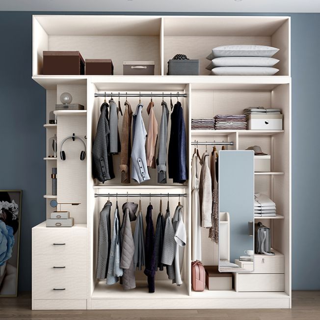 White Colour Wooden Wardrobe Modern Cloth Rod Included Wardrobe Closet for Bedroom