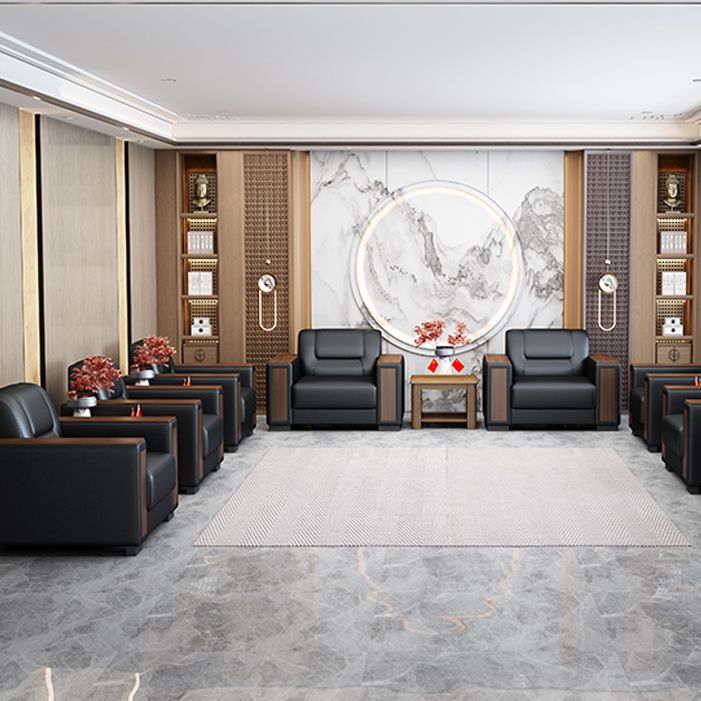 Square Arm Sofa 34.64" High Faux Leather/Genuine Leather Sofa