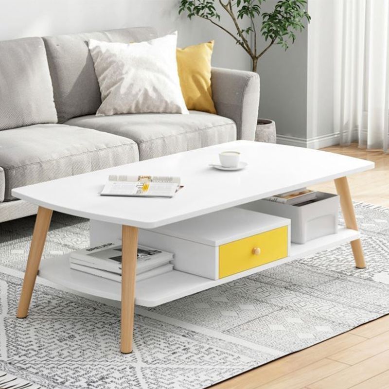 Modern Style Rectangular Artificial 4 Legs Base with Drawer Coffee Table Clearhalo 'Coffee & Accent Tables' 'Coffee Tables' 'coffee_tables' 'furn' 'furn_coffee_tables' 'Furniture' 'Living Room Furniture' 1200x1200_843856d7-8eeb-4611-9339-78b46f26b6c5