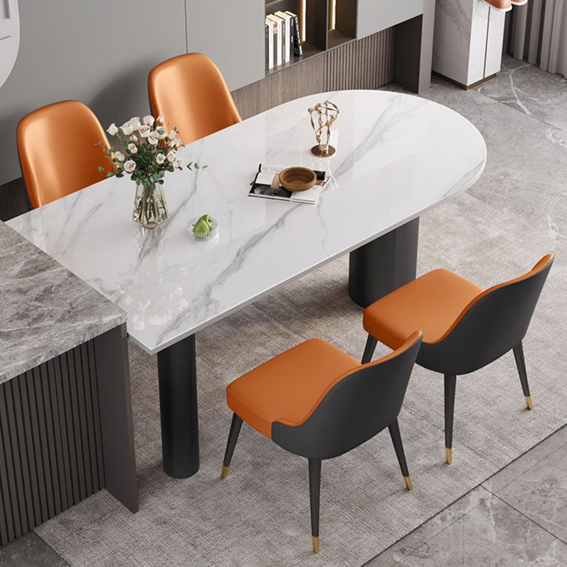 Modern White and Black Dinner Table Stone Top Tripod Base Dining Table Clearhalo 'Dining Tables & Seating' 'Dining Tables' 'dining_table' 'furn' 'furn_dining_table' 'Furniture' 'Kitchen & Dining Furniture' 1200x1200_843a8aae-fa21-458b-8d8b-a310e6f72472