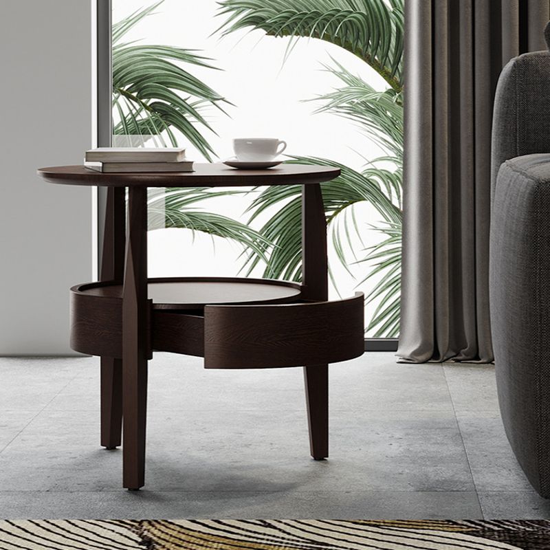 Modernistic Living Room Round 1-Drawer 3 Legs Solid Wood End Table