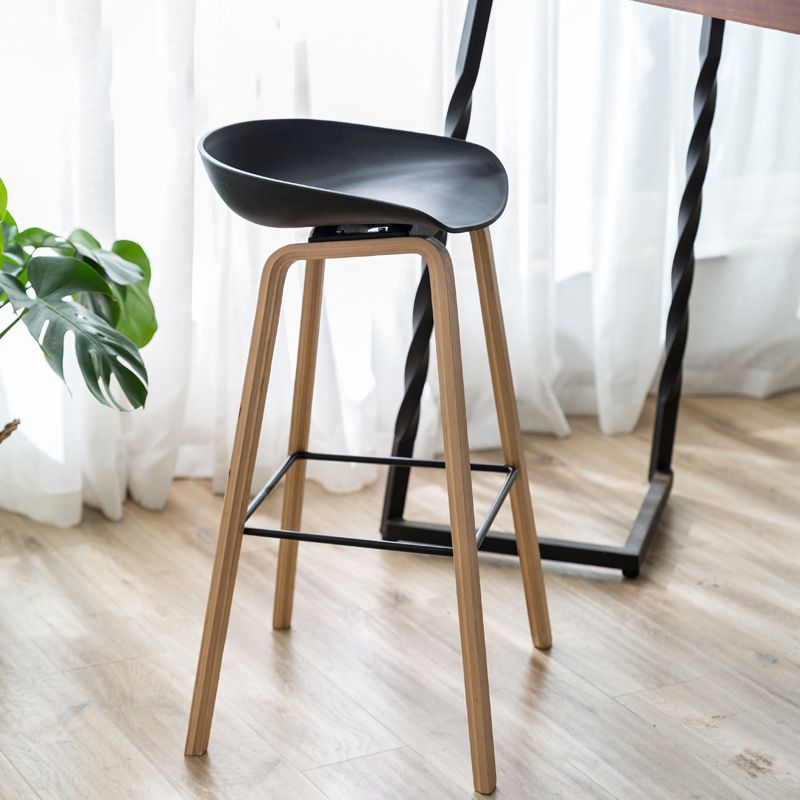 Modern Plastic Counter Stool Footrest Low Back Bucket Coffee Shop Bar Stool with Wood Legs Clearhalo 'Bar Furniture' 'Bar Stools' 'bar_stools' 'furn' 'furn_bar_stools' 'furniture_bar_stools' 'Kitchen & Dining Furniture' 'kitchen&dining_furn' 'kitchen' 'kitchen_furn' Furniture' 1200x1200_843f1fdb-b637-4097-8935-f2f369d8e5ac