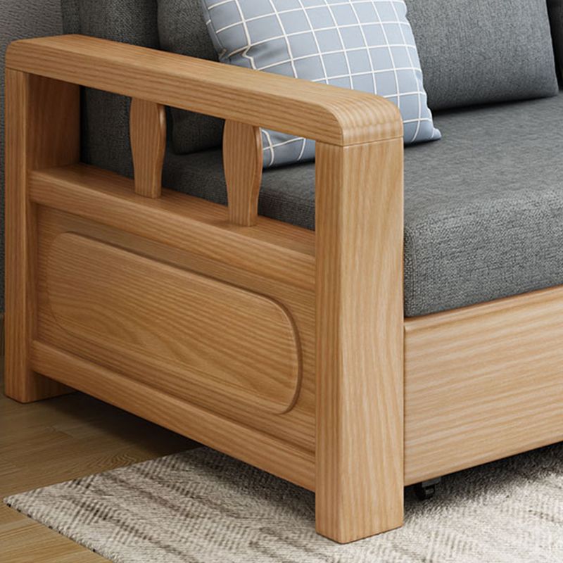 Square Arm Sofa Bed with Wood Frame Gray/Brown Slipcovered Sofa