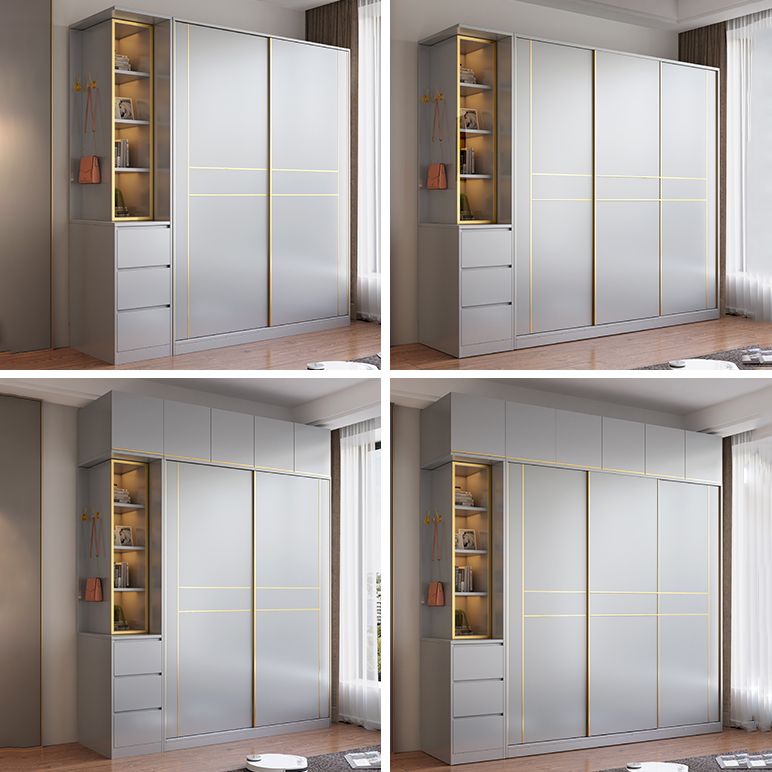 Grijze kleur garderobe armoire houten zachte close deur garderobe kast met 2-ladel