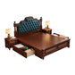 Victorian Espresso Standard Bed Solid Wood Bed Frame with Upholstered Headboard