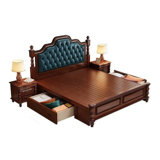 Victorian Espresso Standard Bett Massivholzbettrahmen mit gepolstertem Kopfteil