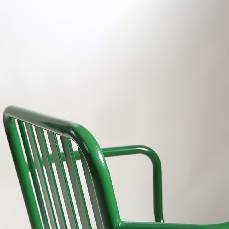 Dining Room Industrial Chair Metal Slat Back Dining Chair in Green