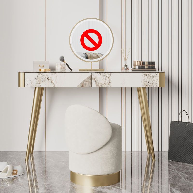 Glam White and Gold Makeup Vanity Set Slate Make-up Vanity with 2 Drawers Clearhalo 'Bedroom Furniture' 'furn' 'furn_makeup_vanities' 'Furniture' 'Makeup Vanities' 'makeup_vanities' 1200x1200_844f0860-12b8-4a16-baae-be77b6d26961