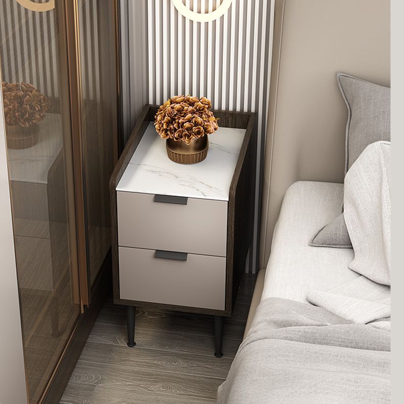 Espresso Wood and Off-White Night Table Modern Stone and Pearl Wood Bedside Cabinet Clearhalo 'Bedroom Furniture' 'furn' 'furn_night_stand' 'Furniture' 'night_stand' 'Nightstands' 1200x1200_844f6b87-7aff-4772-bd31-2d8c28d3f48e