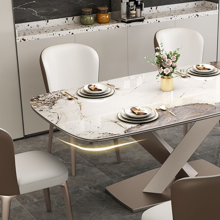 Metal Contemporary Rectangle Dining Table Sintered Stone Dining Table with Pedestal Base Clearhalo ' dining_table' 'Dining Tables & Seating' 'Dining Tables' 'furn' 'furn_dining_table' 'Furniture' 'furniture_dining_table' 'Kitchen & Dining Furniture' 'kitchen&dining_furn' 'kitchen' 'kitchen_dining_table' 1200x1200_8452d873-80a2-43fa-846e-b530a1b03c9b